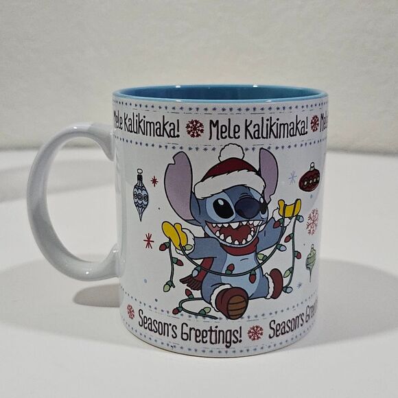 Disney Other - Disney Stitch Holiday Mug - Blue and White Christmas Cup
